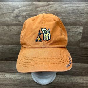 Life Is Good Cap Hat Orange Adjustable Hook and Loop One Size Dog Campfire